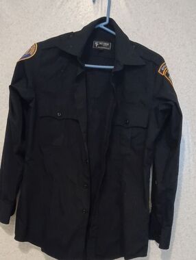 Men's Black Long-Sleeve Button-Down Shirt with Shoulder Patches